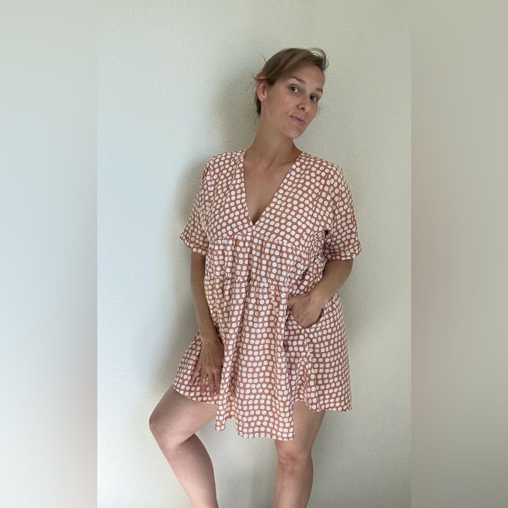 Mustard Seed Polkadot Babydoll Dress Tassel Back Medium Feminine Lined